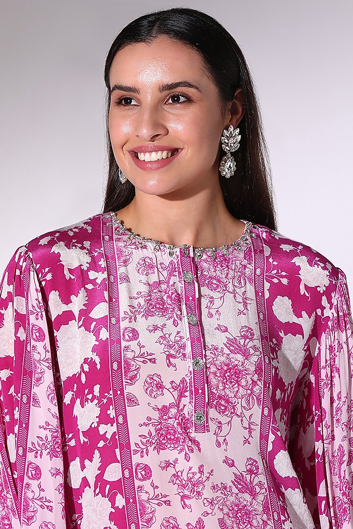 Plum Crepe Floral Printed Tunic by Sakshi Girri at Pernia's Pop Up Shop