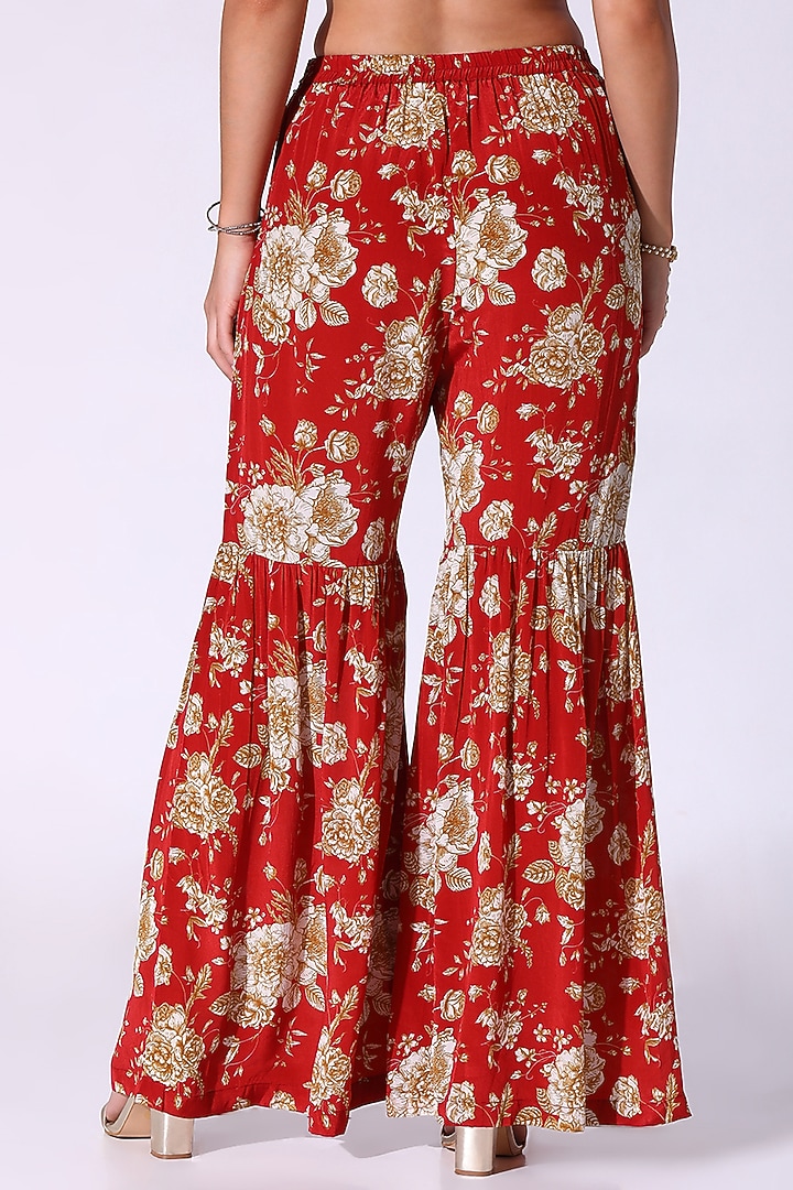 Red Crepe Floral Printed One-Shoulder Tunic Set by Sakshi Girri at Pernia's Pop Up Shop