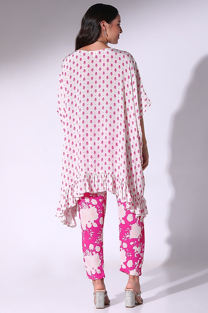 Pink Crepe Embellished Ruffled Kaftan Set by Sakshi Girri at Pernia's Pop Up Shop