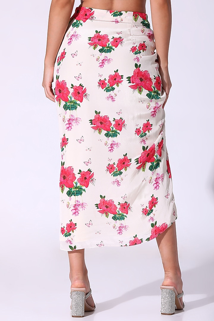 White Crepe Floral Printed & Embellished Ruffled Kaftan Set by Sakshi Girri at Pernia's Pop Up Shop