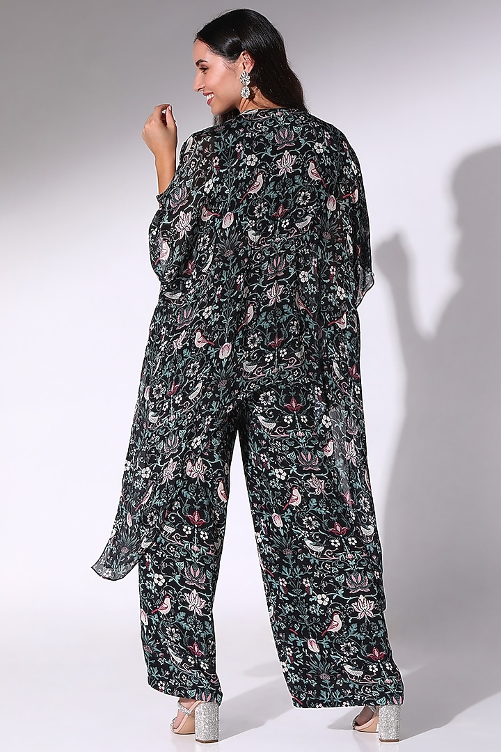 Black Chiffon & Crepe Printed Kaftan Set by Sakshi Girri at Pernia's Pop Up Shop