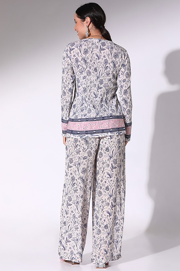 Navy Blue & Dusty Pink Crepe Floral Printed Co-Ord Set by Sakshi Girri at Pernia's Pop Up Shop