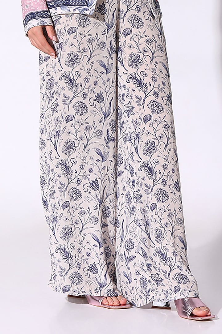 Navy Blue & Dusty Pink Crepe Floral Printed Co-Ord Set by Sakshi Girri at Pernia's Pop Up Shop