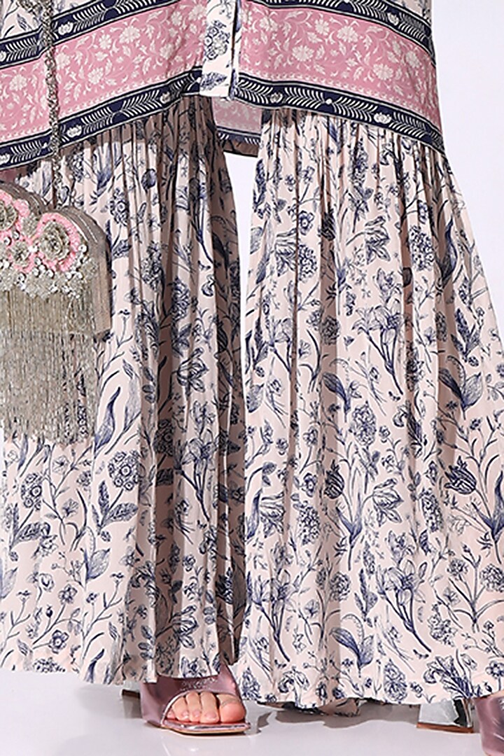 Navy Blue & Dusty Pink Crepe Floral Printed Tunic Set by Sakshi Girri at Pernia's Pop Up Shop