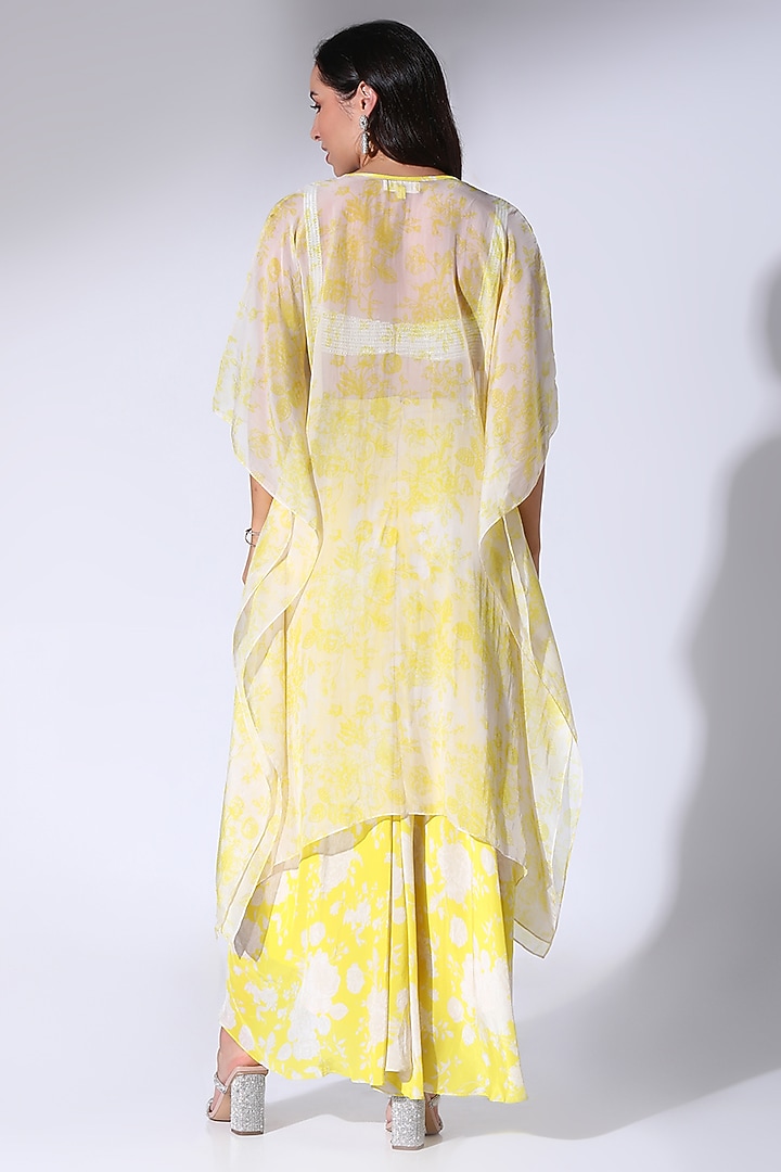 Yellow Crepe Floral Printed Draped Skirt Set by Sakshi Girri at Pernia's Pop Up Shop
