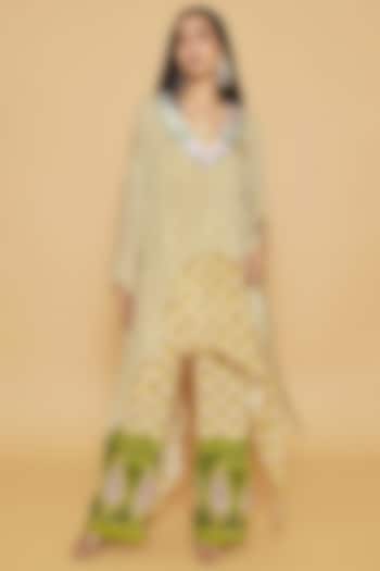 Green & Yellow Chiffon Floral Printed Layered Tunic Set by Sakshi Girri at Pernia's Pop Up Shop