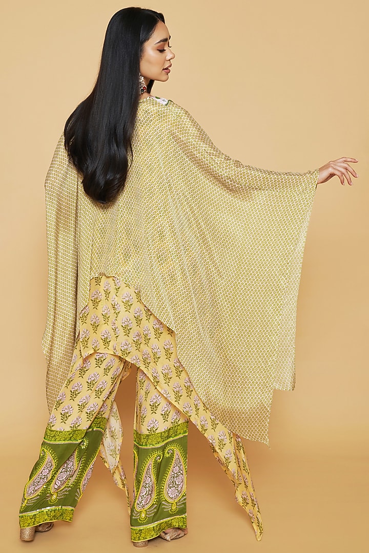 Green & Yellow Chiffon Floral Printed Layered Tunic Set by Sakshi Girri at Pernia's Pop Up Shop