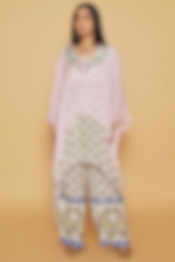 Pink & Ivory Chiffon Floral Printed Layered Tunic Set by Sakshi Girri at Pernia's Pop Up Shop