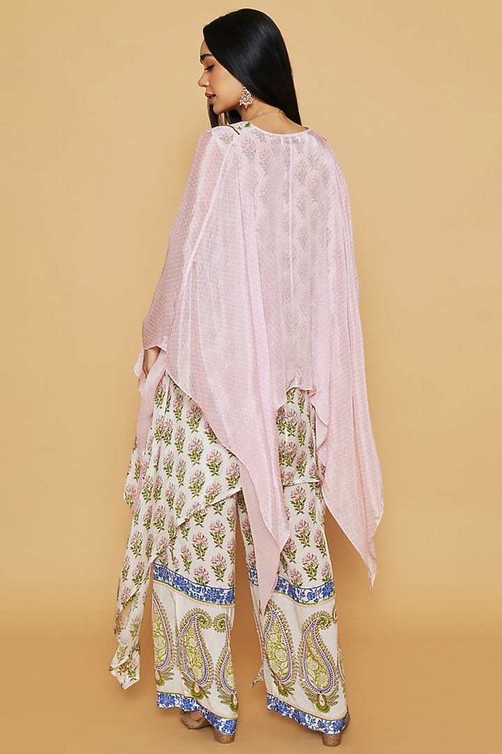 Pink & Ivory Chiffon Floral Printed Layered Tunic Set by Sakshi Girri at Pernia's Pop Up Shop