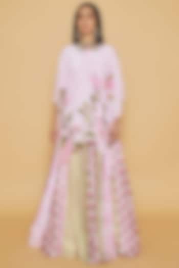 Pink Dupion Silk Floral Printed Jacket Wedding Lehenga Set by Sakshi Girri at Pernia's Pop Up Shop