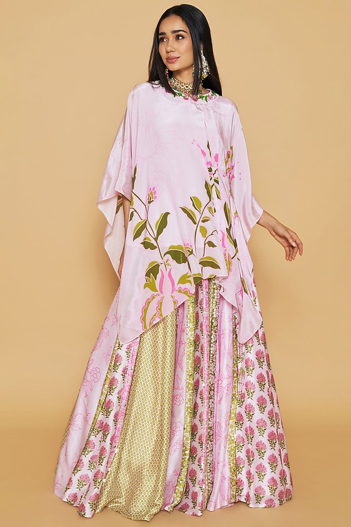 Pink Dupion Silk Floral Printed Jacket Wedding Lehenga Set by Sakshi Girri at Pernia's Pop Up Shop