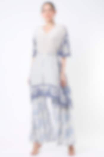 Cobalt Blue Printed Party Wear Sharara Set by Sakshi Girri at Pernia's Pop Up Shop