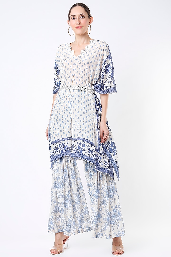 Cobalt Blue Printed Party Wear Sharara Set by Sakshi Girri at Pernia's Pop Up Shop