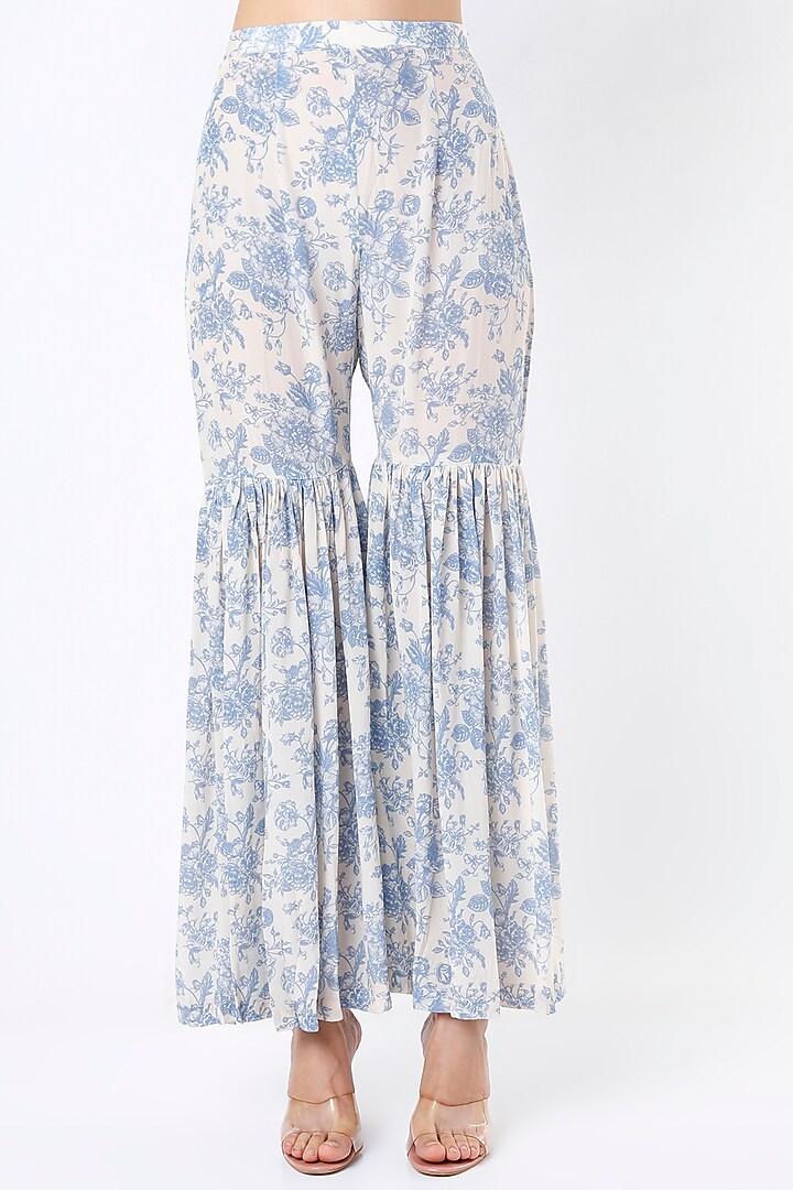 Cobalt Blue Crepe Printed Party Wear Sharara Set by Sakshi Girri at Pernia's Pop Up Shop