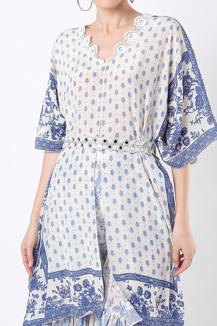 Cobalt Blue Crepe Printed Party Wear Sharara Set by Sakshi Girri at Pernia's Pop Up Shop