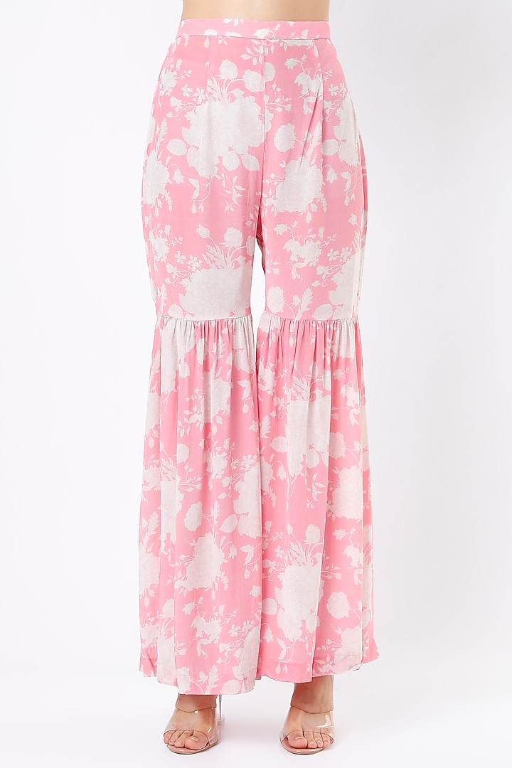 Bright Pink Crepe Printed Party Wear Sharara Set by Sakshi Girri at Pernia's Pop Up Shop