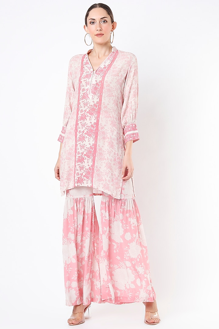 Bright Pink Floral Printed Tunic by Sakshi Girri