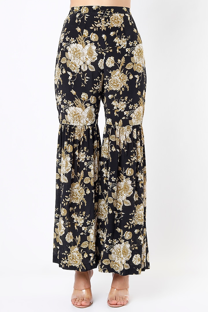 Black Crepe Printed Party Wear Sharara Set by Sakshi Girri at Pernia's Pop Up Shop