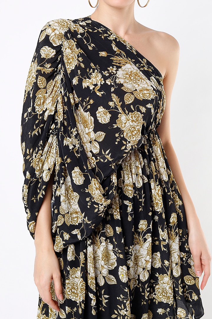 Black Crepe Printed Party Wear Sharara Set by Sakshi Girri at Pernia's Pop Up Shop