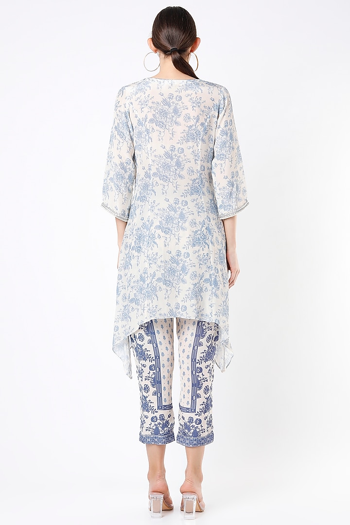 Cobalt Blue Floral Printed Tunic Set by Sakshi Girri at Pernia's Pop Up Shop