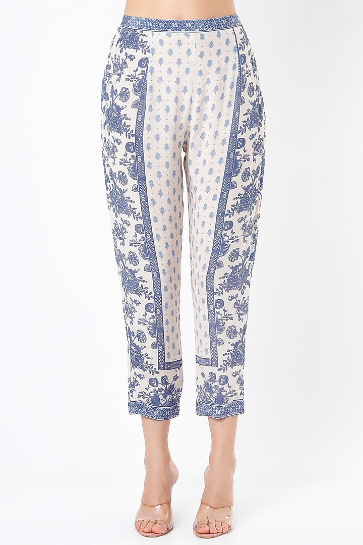 Cobalt Blue Floral Printed Tunic Set by Sakshi Girri at Pernia's Pop Up Shop