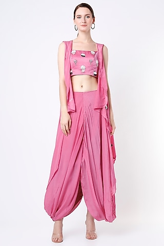 Fuchsia Embellished Jacket Set by Saloni Jain