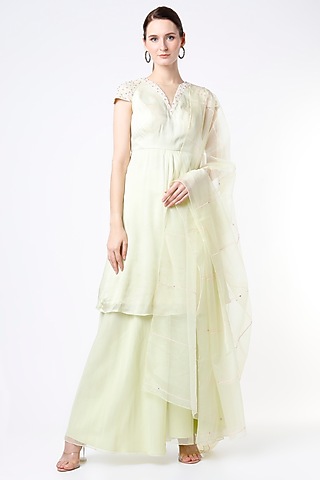 Lime Organza Sharara Set by Saloni Jain