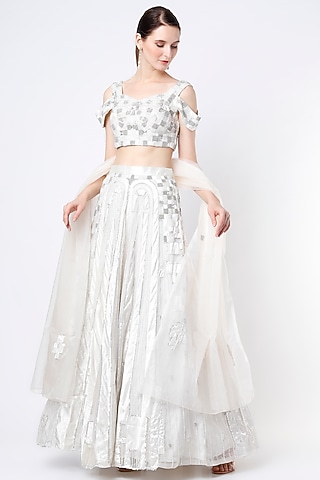 White Embellished Lehenga Set by Saloni Jain