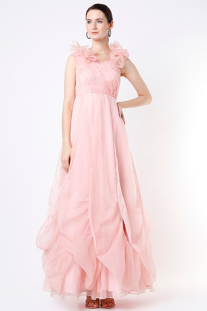 Blush Pink Ruffled Gown by Saloni Jain
