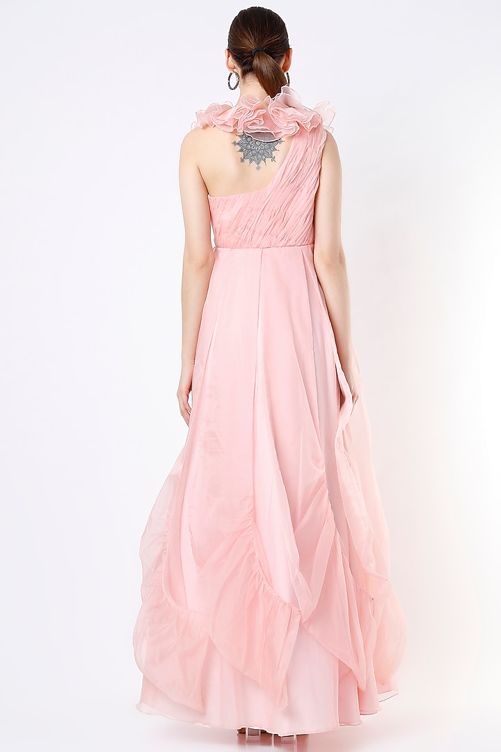 Blush Pink Ruffled Gown by Saloni Jain at Pernia's Pop Up Shop