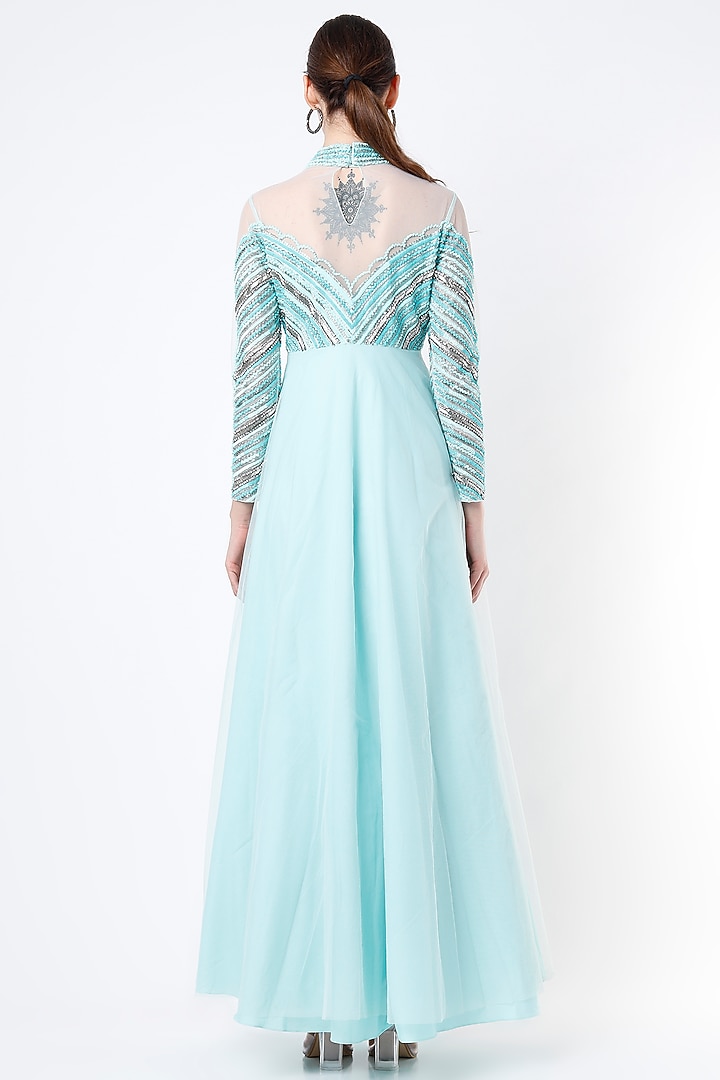 Blue Embellished Gown by Saloni Jain at Pernia's Pop Up Shop