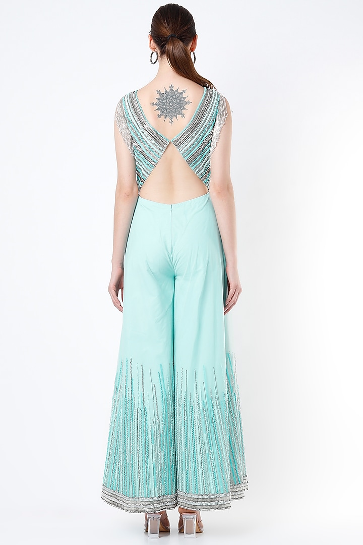 Blue Embellished Jumpsuit by Saloni Jain at Pernia's Pop Up Shop