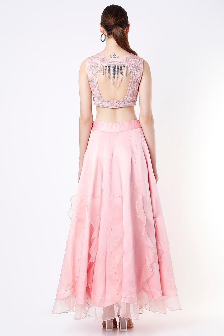Blush Pink Embellished & Frilled Lehenga Set by Saloni Jain at Pernia's Pop Up Shop