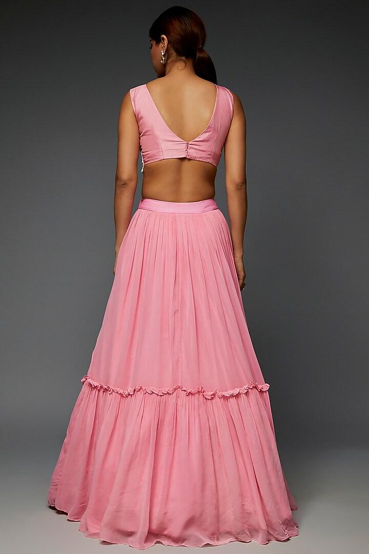 Rose Pink Russian Silk Ruffled Wedding Lehenga Set by Saloni Jain at Pernia's Pop Up Shop