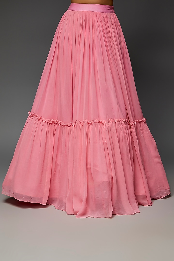 Rose Pink Russian Silk Ruffled Wedding Lehenga Set by Saloni Jain at Pernia's Pop Up Shop