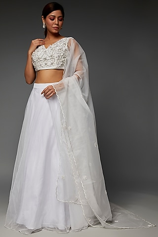 White Organza Lehenga Set by Saloni Jain
