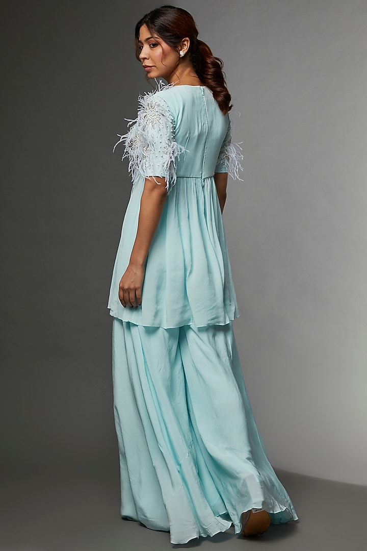 Mint Blue Georgette & Crepe Party Wear Sharara Set by Saloni Jain at Pernia's Pop Up Shop