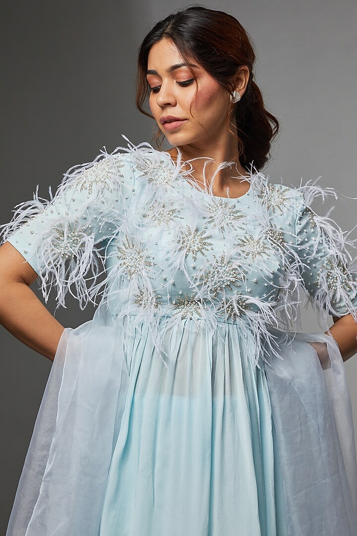 Mint Blue Georgette & Crepe Party Wear Sharara Set by Saloni Jain at Pernia's Pop Up Shop