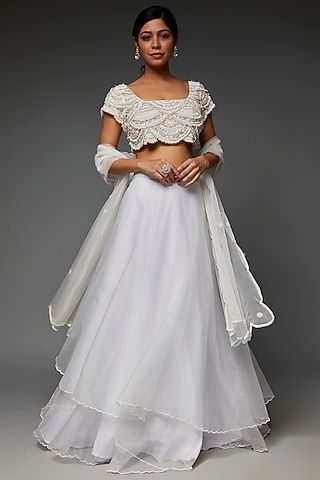 White Organza Lehenga Set by Saloni Jain