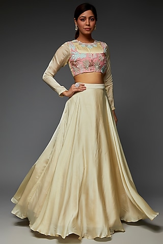 Ivory Georgette Organza Lehenga Set by Saloni Jain