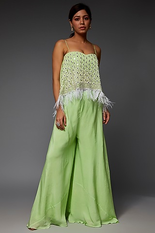 Green Georgette Ruffled Co-Ord Set by Saloni Jain