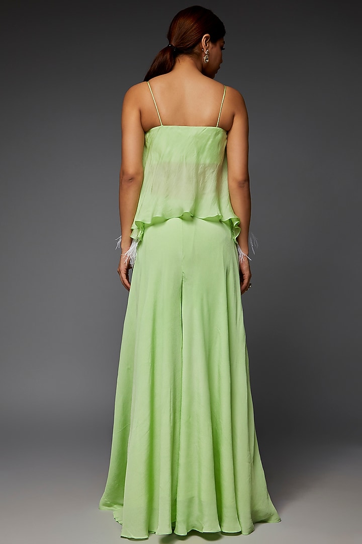 Green Georgette Ruffled Co-Ord Set by Saloni Jain at Pernia's Pop Up Shop