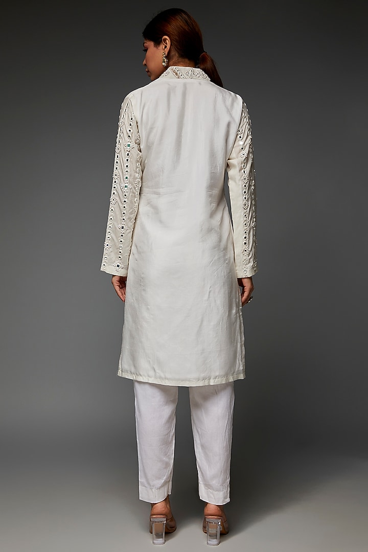 White Silk Kurta Set With Surreal Nature Prints main image 1