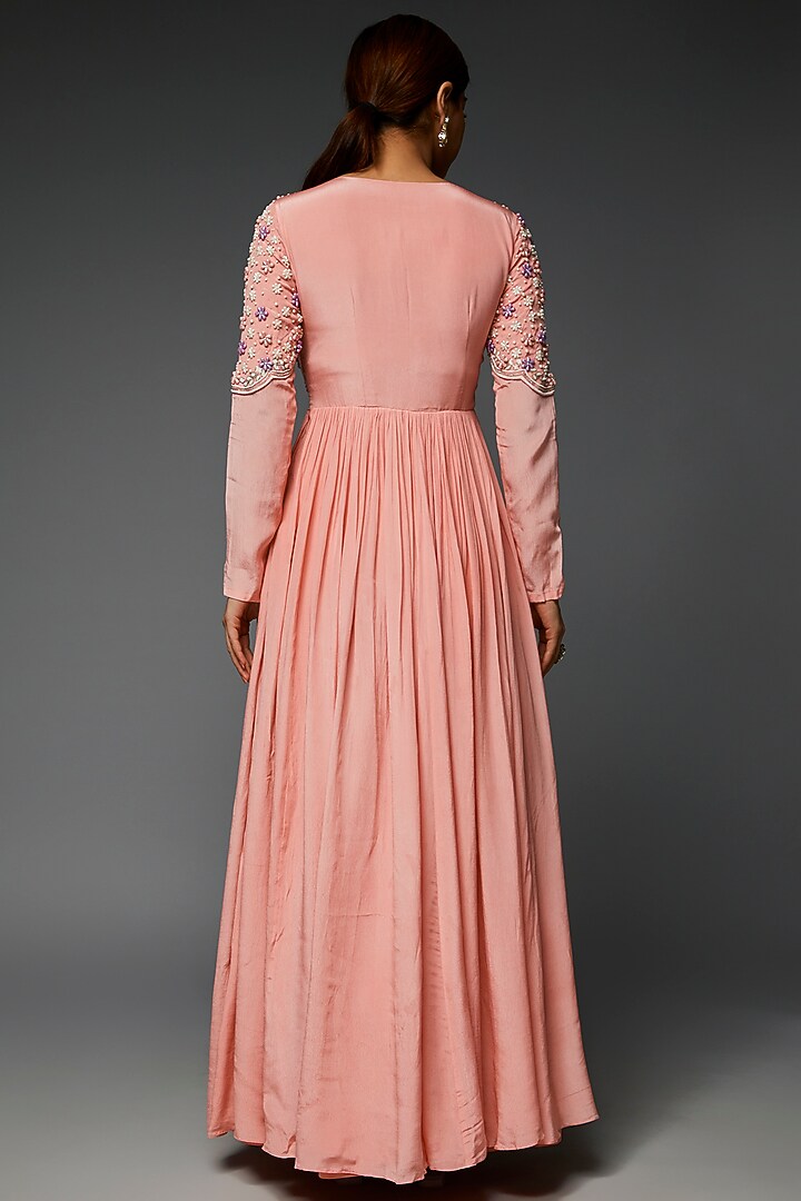 Rose Pink Georgette Embellished Party Wear Anarkali Set by Saloni Jain at Pernia's Pop Up Shop