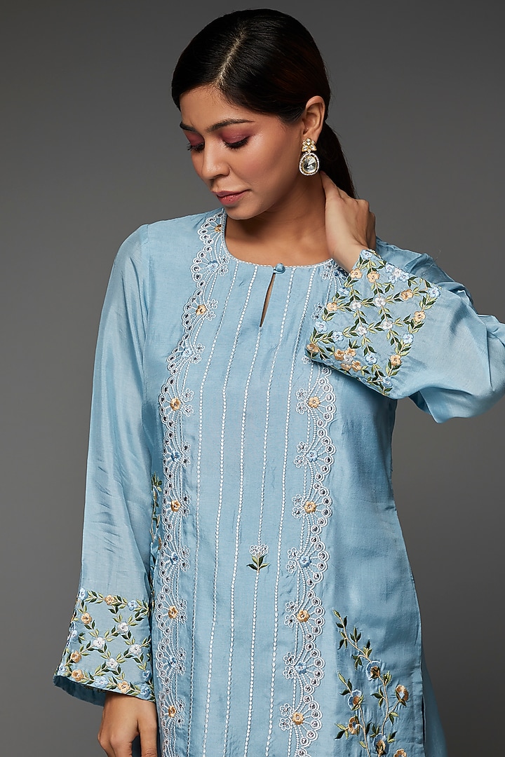 Sky Blue Silk Dhoti Set by Saloni Jain at Pernia's Pop Up Shop