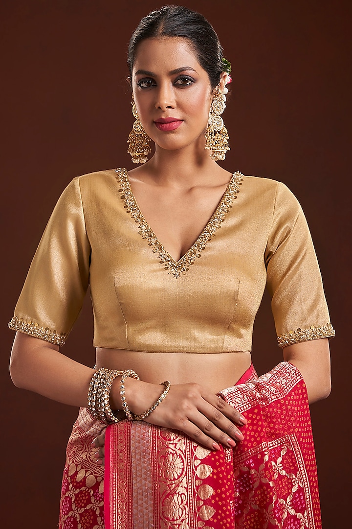 Gold Silk Tissue Blouse by Salwar Studio