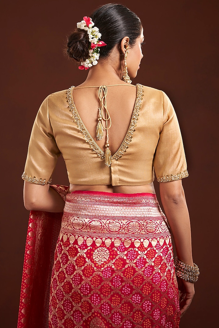 Gold Silk Tissue Blouse by Salwar Studio at Pernia's Pop Up Shop
