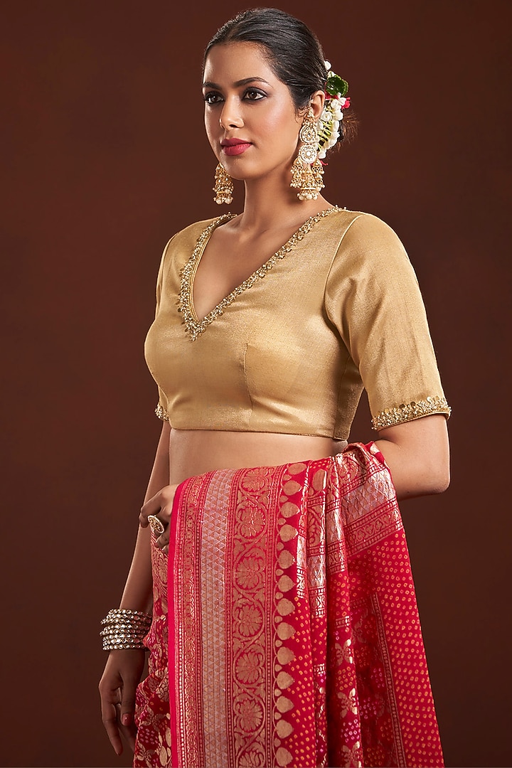Gold Silk Tissue Blouse by Salwar Studio at Pernia's Pop Up Shop
