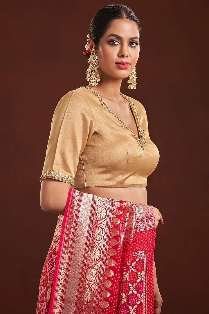 Gold Silk Tissue Blouse by Salwar Studio at Pernia's Pop Up Shop