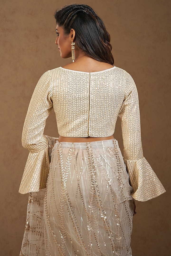 Off-White Georgette Sequin Embroidered Blouse by Salwar Studio at Pernia's Pop Up Shop